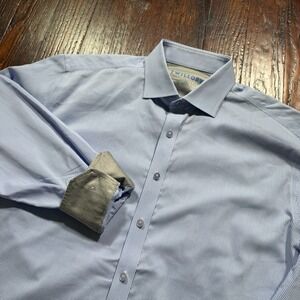 Twillory Shirt Mens 17-34/35 Blue Plaid Performance Tailored Fit Dress Career